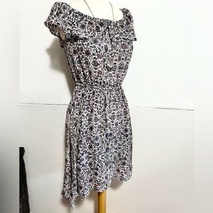 L’AGENCE Floral Boho   off shoulder midi dress size S/P NWT Navy cream rose teal